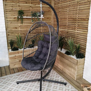 Grey Hanging Egg Chair With Stand & Cushion – Rattan Outdoor Swing Seat