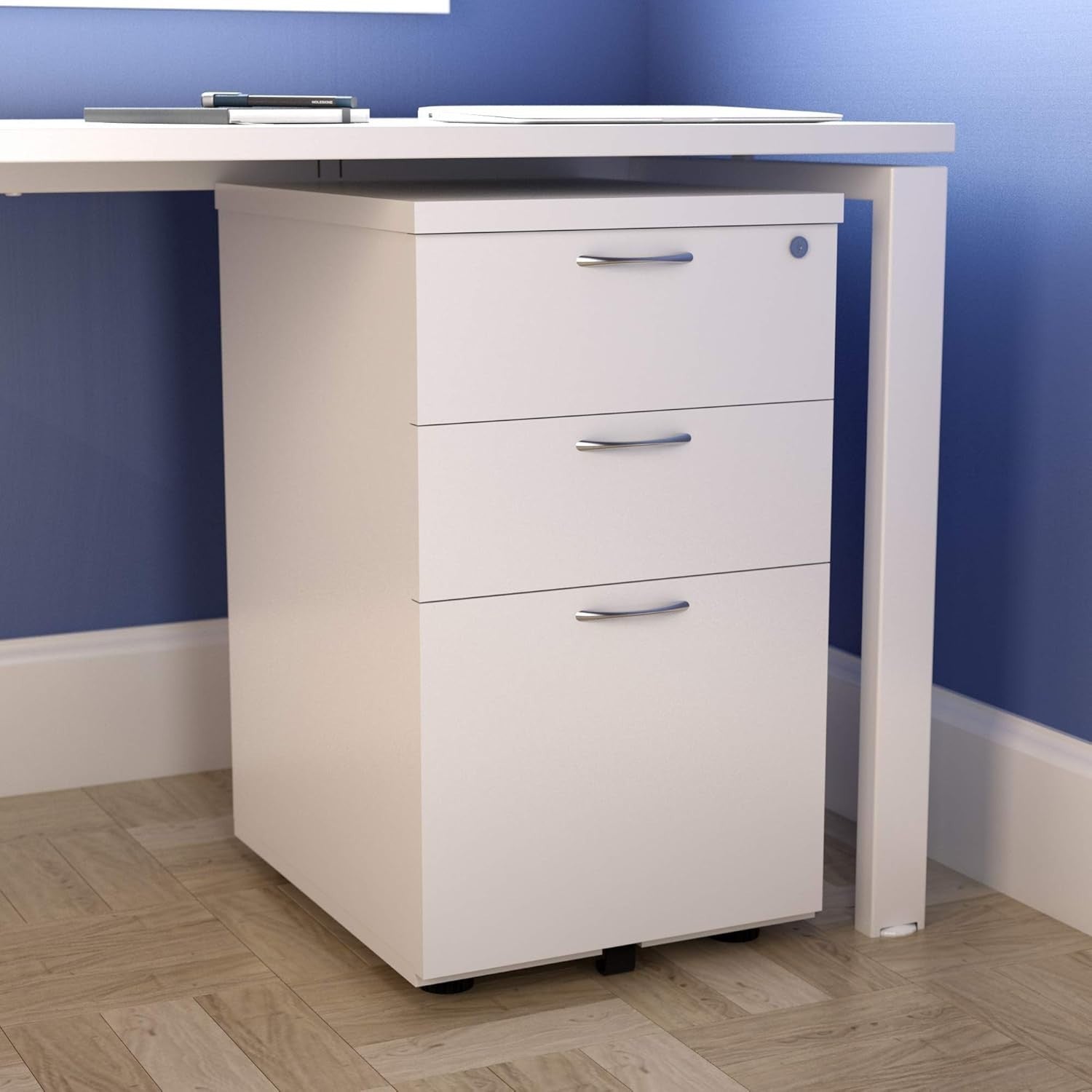 White Under Desk Filing Cabinet 3 Drawer Lockable A4 Foolscap
