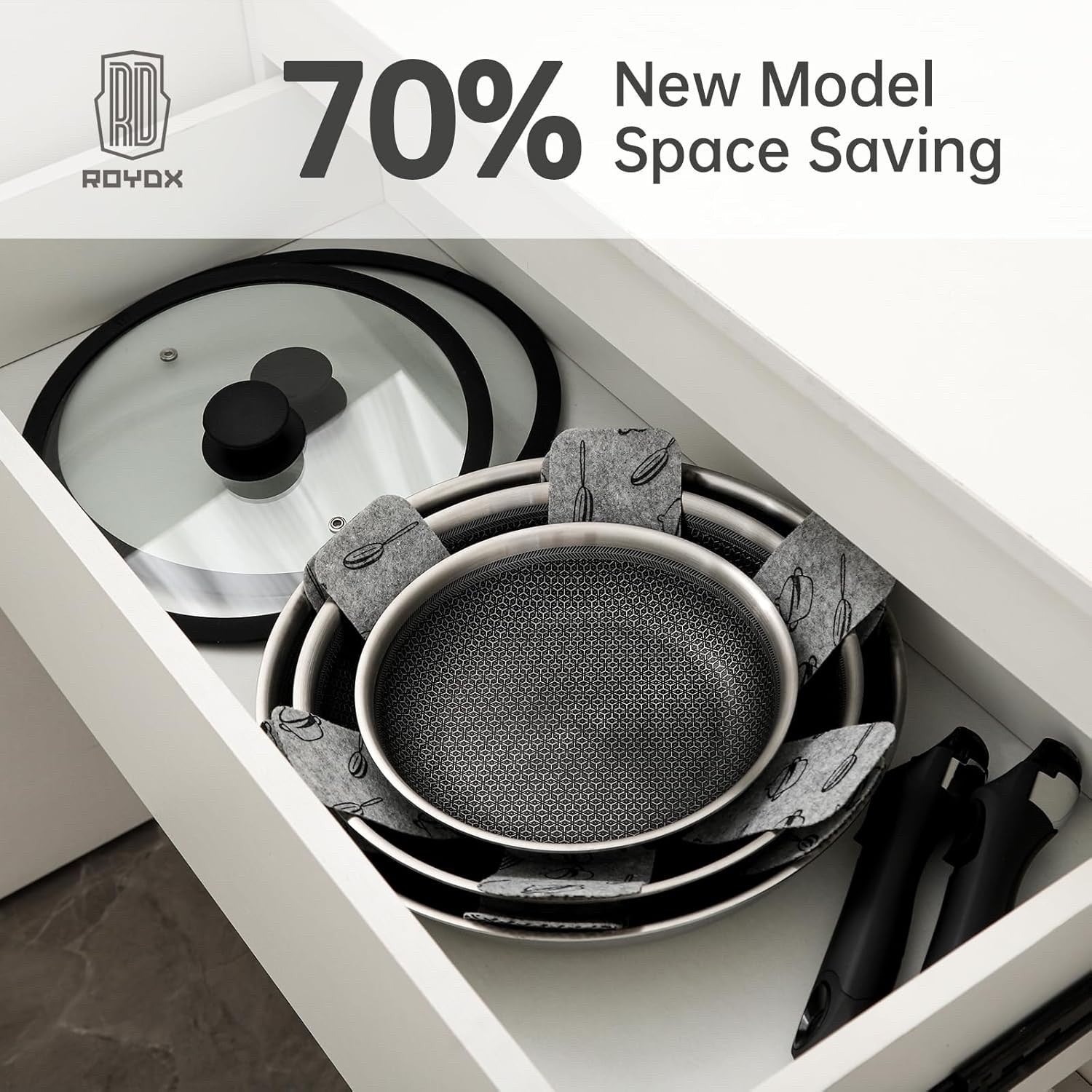 7Pcs Non Stick Frying Pan Set 20/25/30 cm with Lids & Detachable Handles
