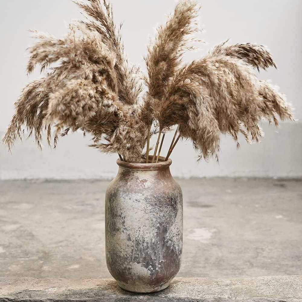Rustic Ceramic Flower Vase 9.5in Whitewashed Terracotta Farmhouse Décor