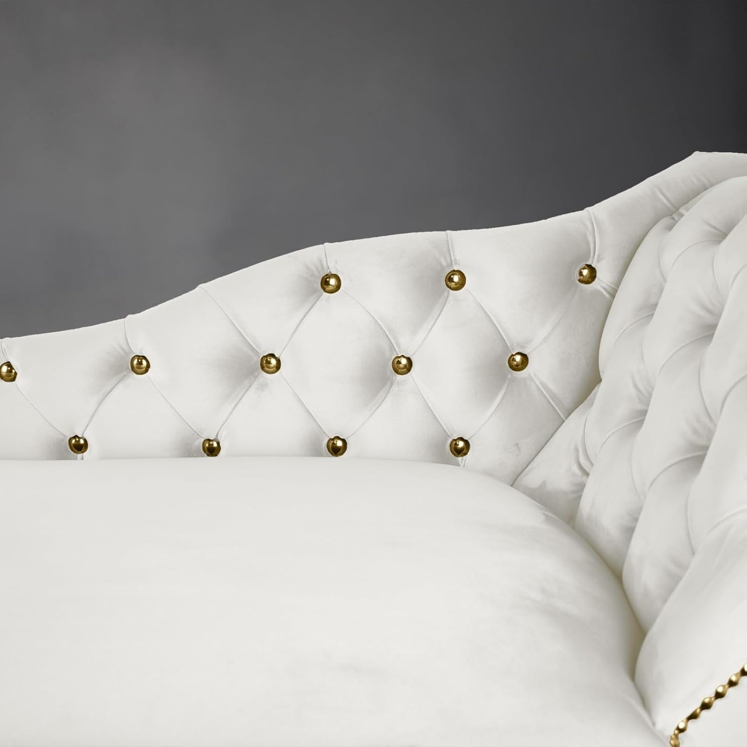 Velvet Chaise Lounge Right Hand Tufted Accent Sofa Cream Chair Bedroom 133cm