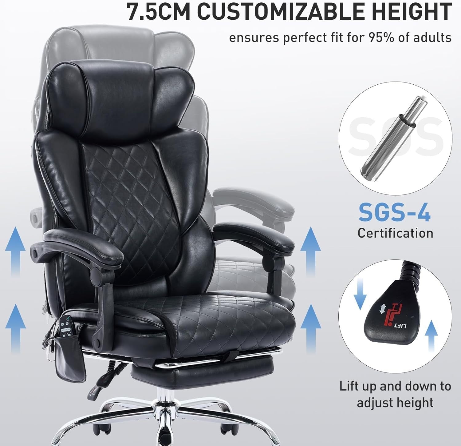 Ergonomic Massage Desk Chair w/ Footrest Heated Lumbar Support Reclining