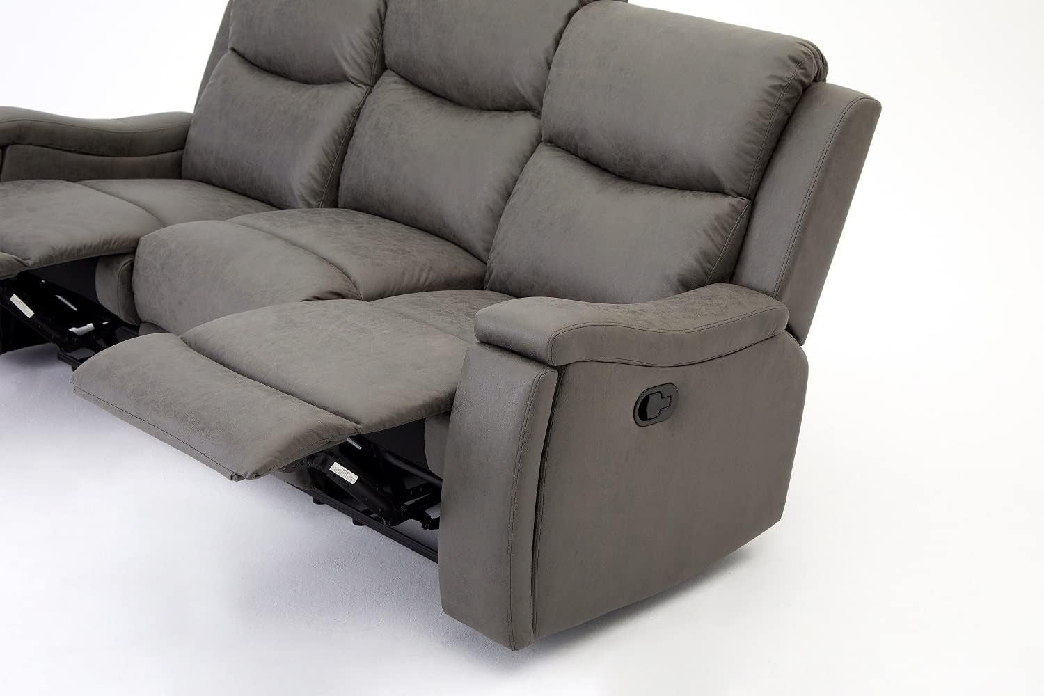 Grey Recliner Sofa 3 Seater Faux Leather Manual Lounge Chair w/ Cup Holders
