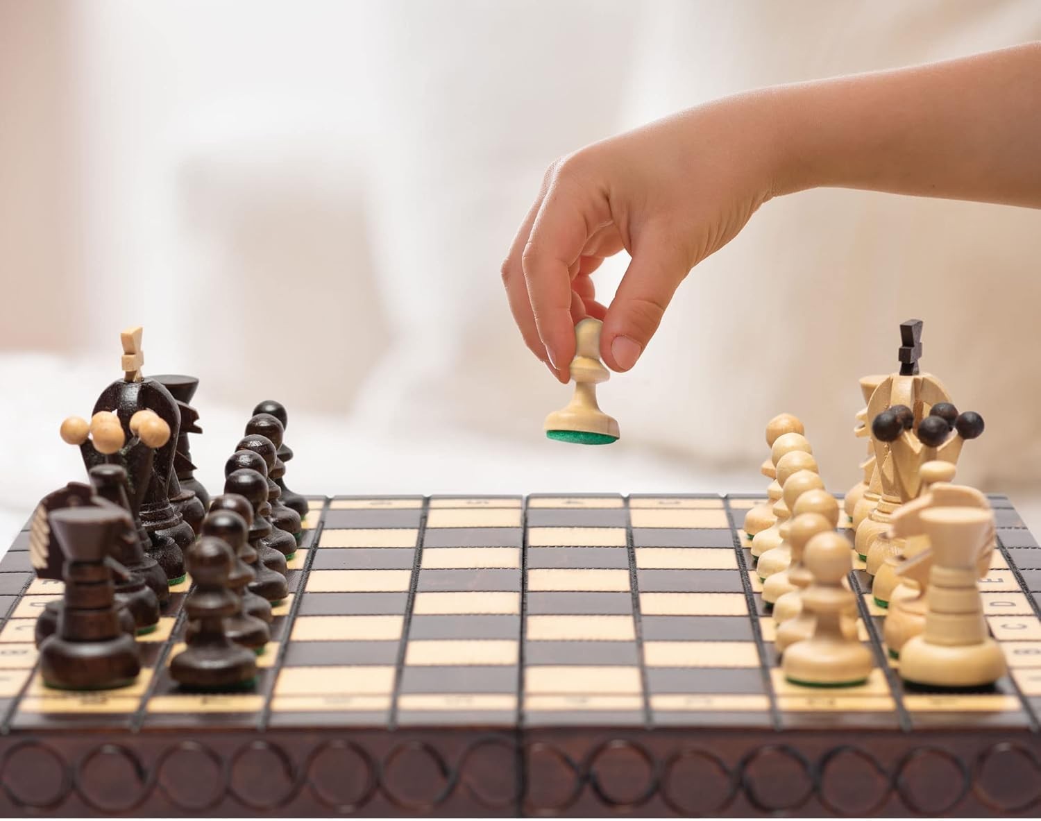 Small Wooden Chess Set 28cm • Handcrafted Pieces • Folding Travel Board Gift