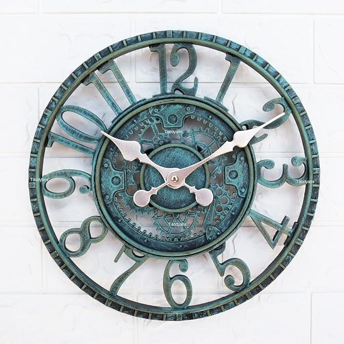Outdoor Waterproof Garden Wall Clock 12in Retro Vintage Quartz Battery Large