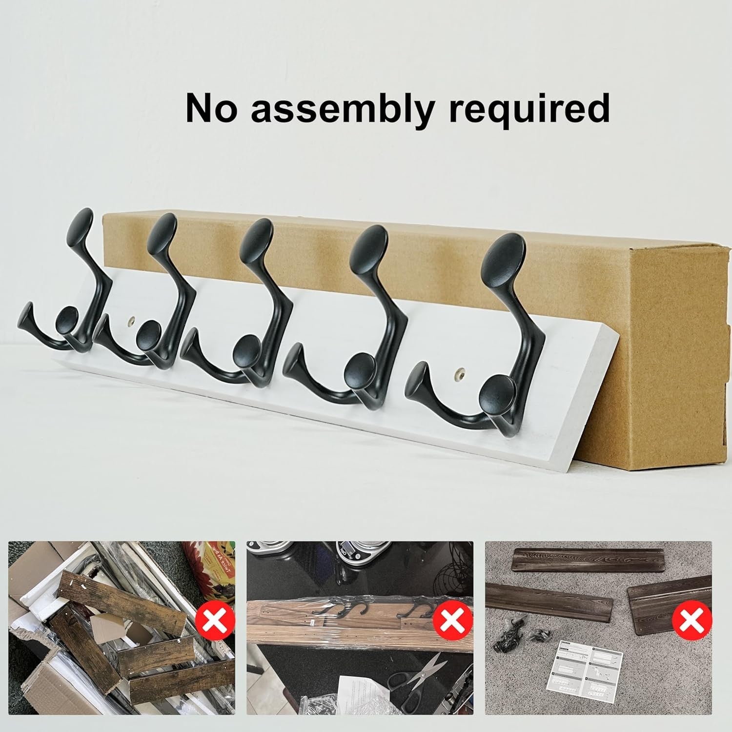 Modern White Wall Coat Rack 61cm – 5 Triple Hooks Heavy Duty Hanger for Hallway