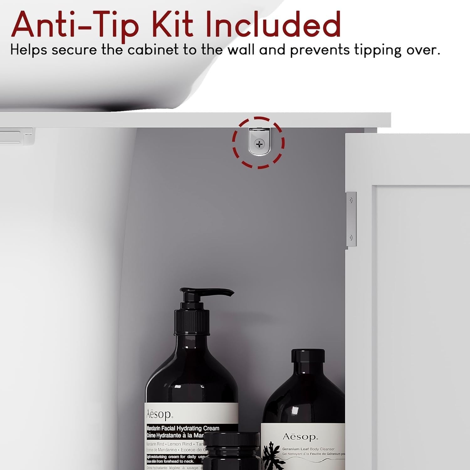 White Under Sink Bathroom Cabinet with 2 Doors & Space-Saving Shelf 60x30x60cm