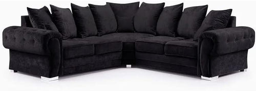 Black Large 5-Seater Suede Corner Sofa L-Shape with Button Tufted Comfort