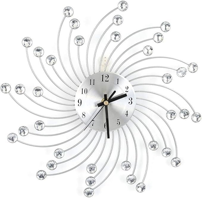 Stylish Silver 3D Crystal Wall Clock Silent Modern Diamond Design 30cm Home