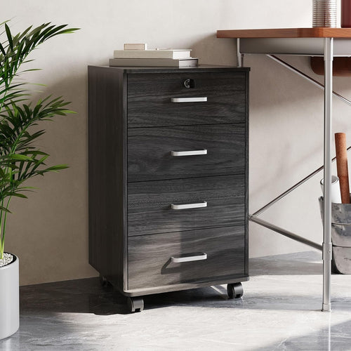 Mobile 4 Drawer File Cabinet Lockable Under Desk A4 Letter Grey