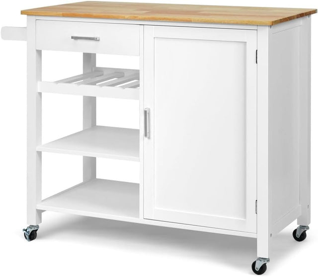 100cm Kitchen Island Cart Oak Top Wine Rack