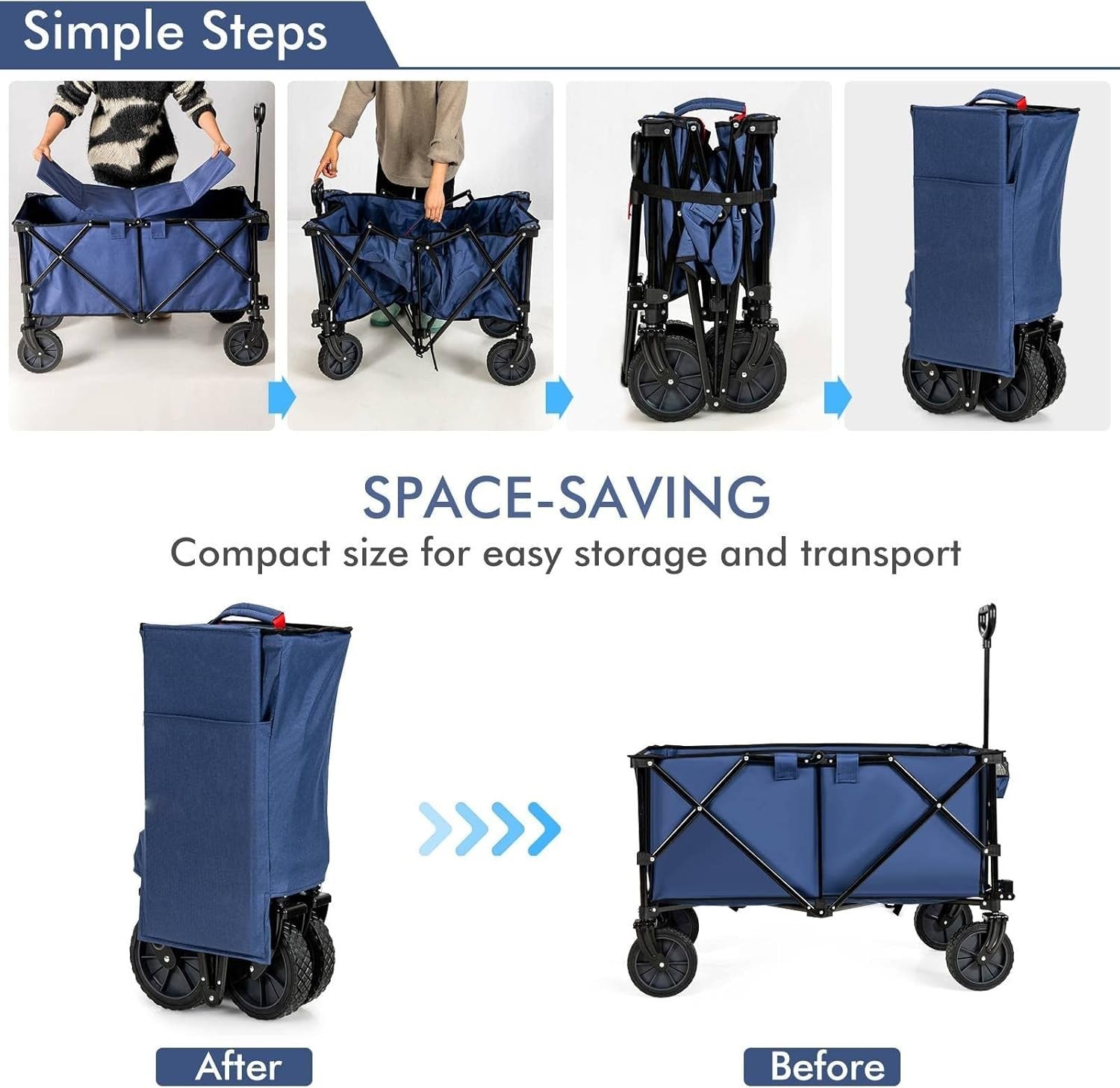 Folding Camping Wagon 87x50x38cm Heavy Duty Garden Cart Cup Holders Navy
