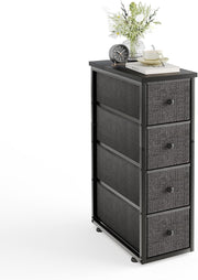 Slim Tall 5 Drawer Storage Cabinet Bedroom Narrow Unit with Wood Top Black