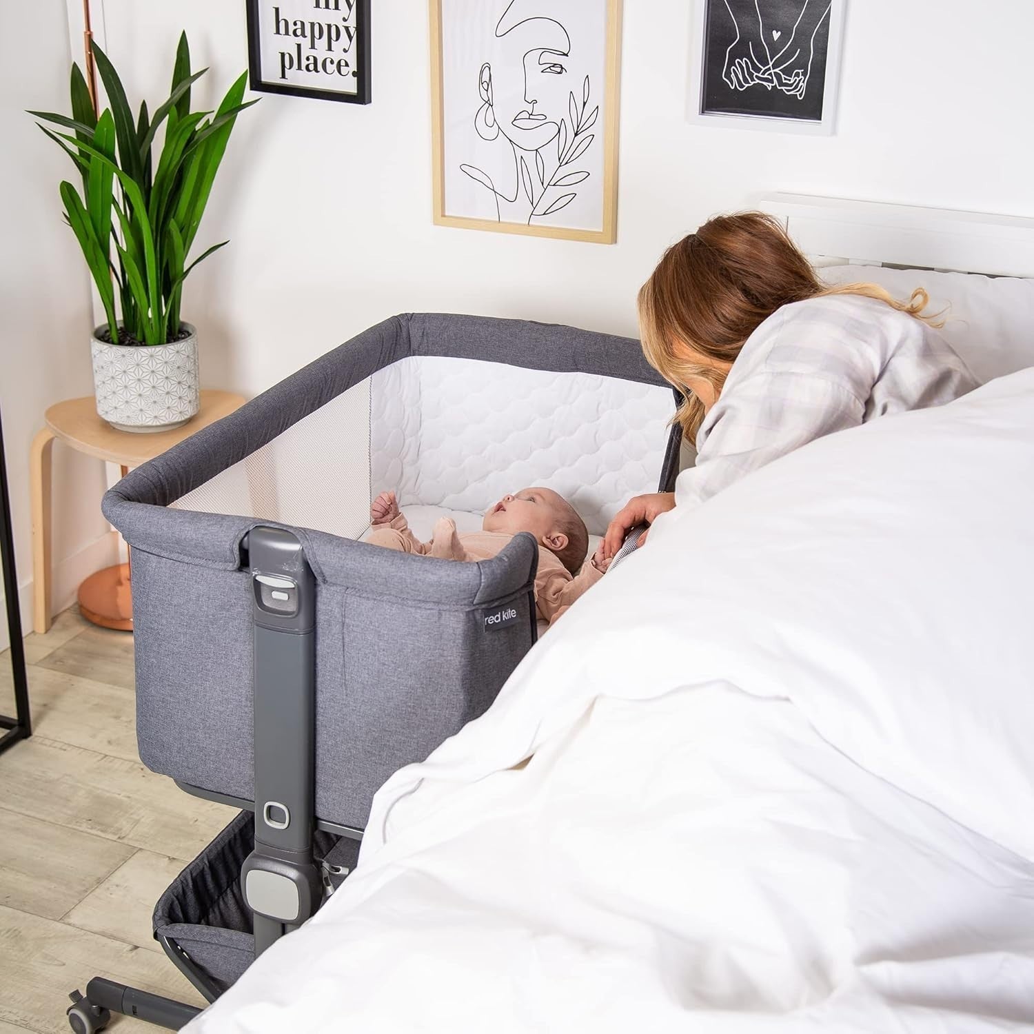 Bedside Baby Co-Sleeper Cot Adjustable Height Crib with Mattress Dark Grey