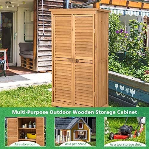 Wooden Garden Storage Shed Outdoor Tool Cabinet with Shelves & Waterproof Roof