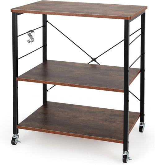 Kitchen Bakers Rack Rolling Cart Microwave Stand 3 Tier Shelves Wheels