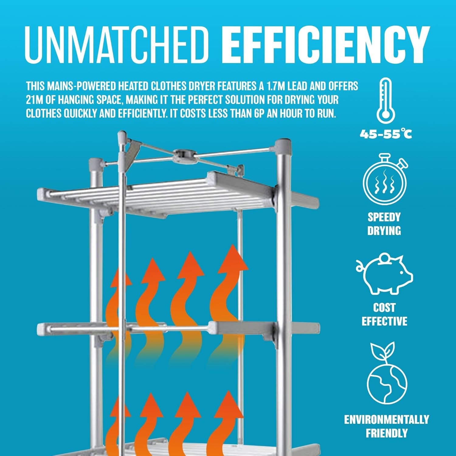 3 Tier Electric Clothes Airer Heated Folding Indoor Dryer 220W 24 Rails