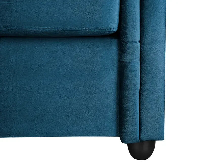 Velvet Chesterfield 2 Seater Sofa Blue | High Back Plush Armchair UK