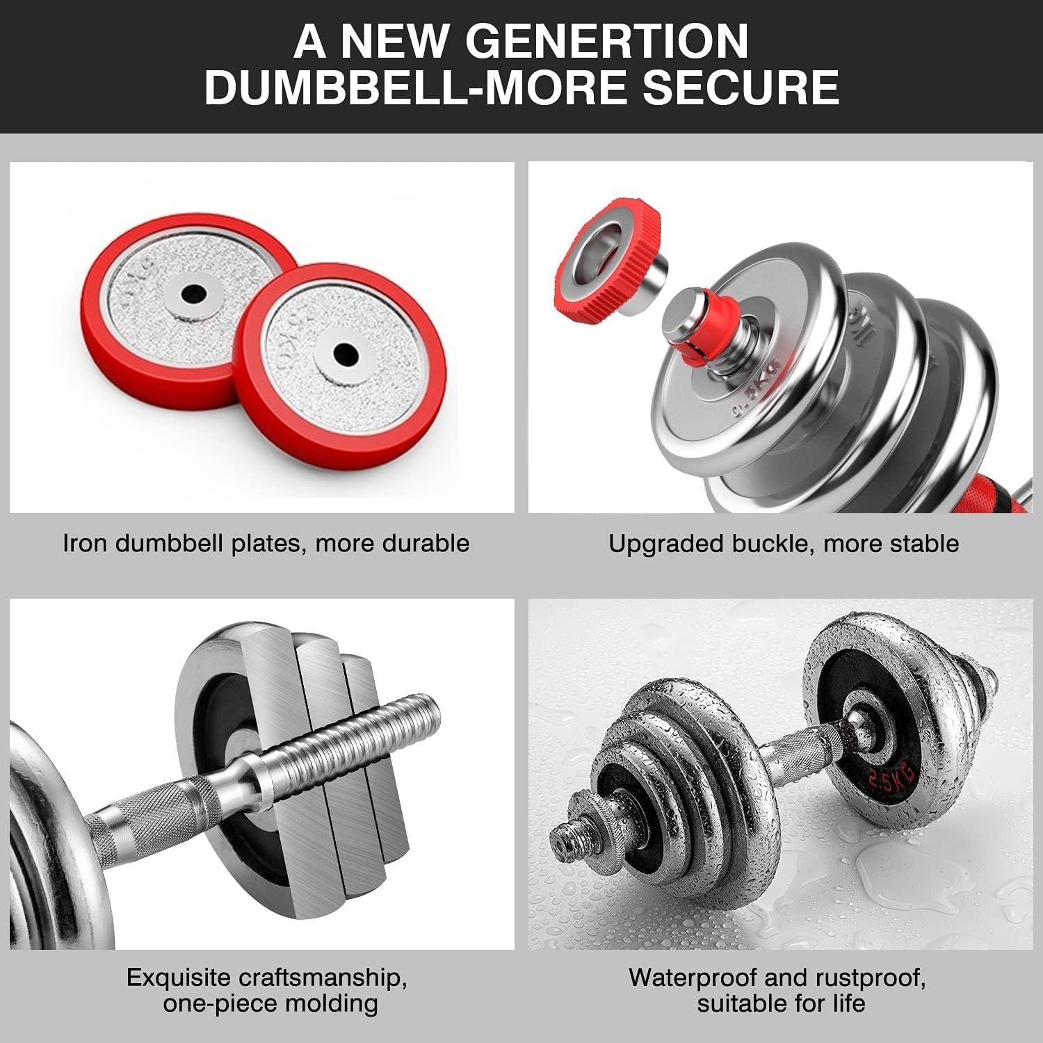 3-in-1 Adjustable Dumbbell Barbell Set 20kg Cast Iron Home Gym Weights