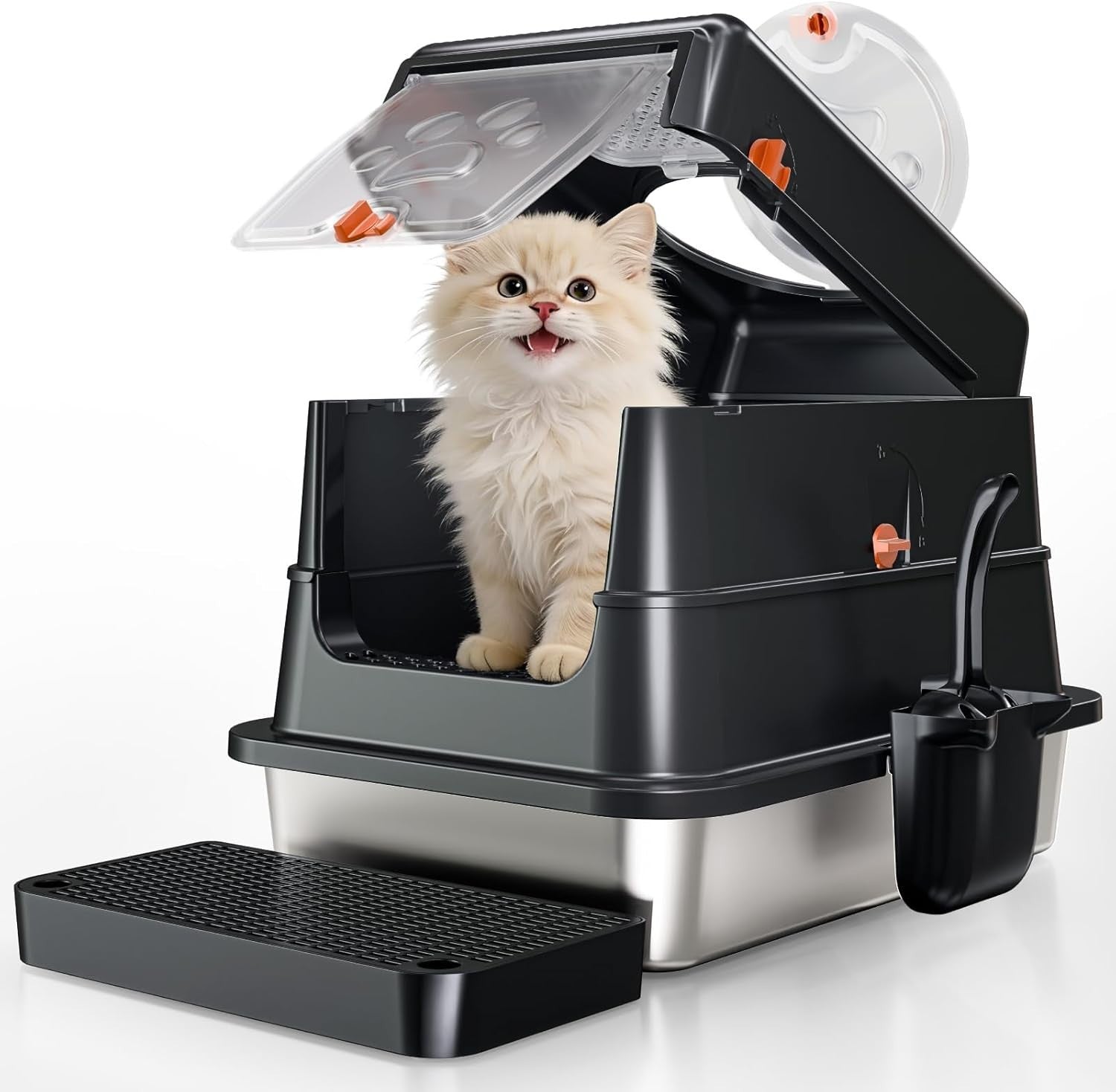 Stainless Steel Cat Litter Box Covered High Sided Leak Proof Tray