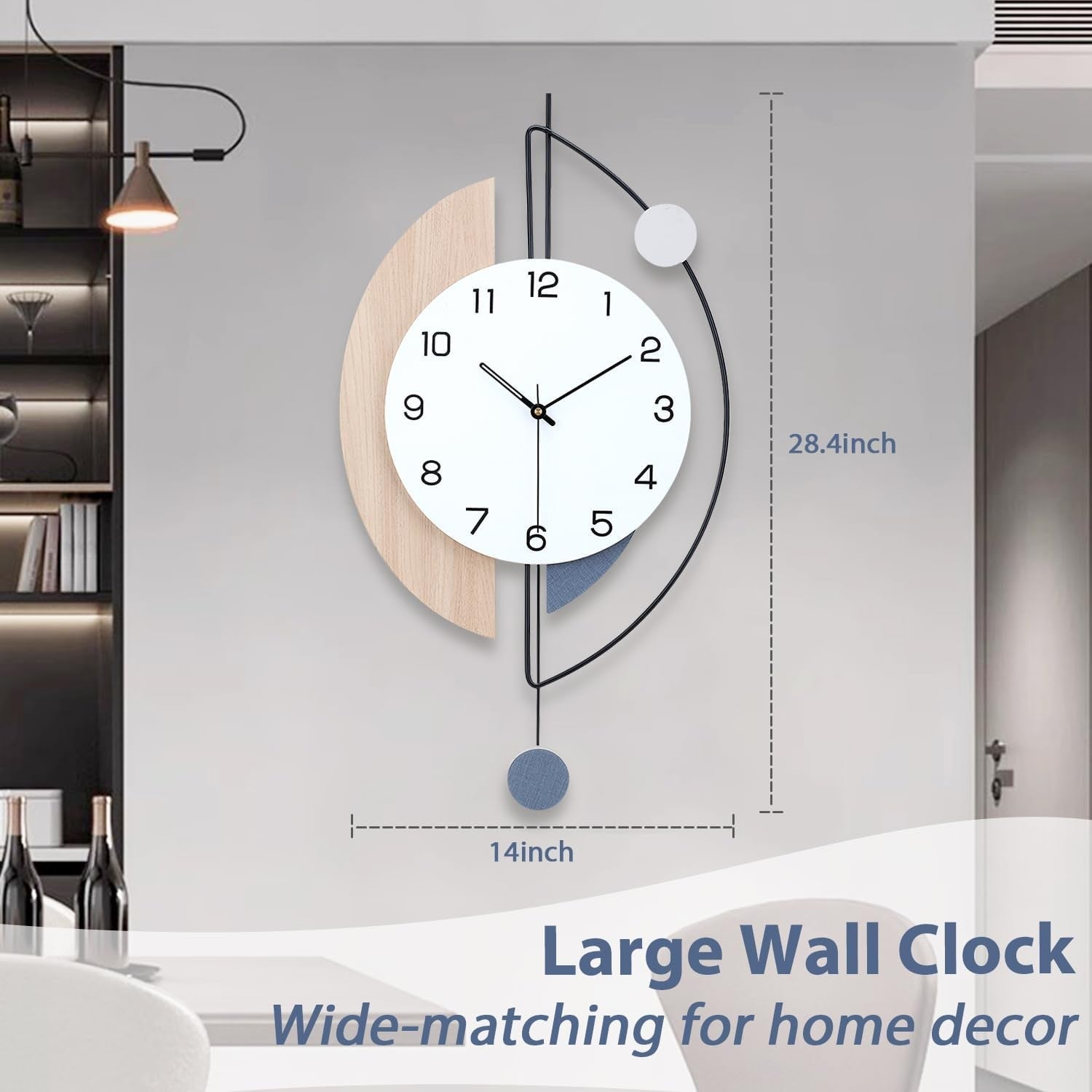 Large Modern Pendulum Wall Clock 36×72cm Silent Quartz Hanging Decor for Living