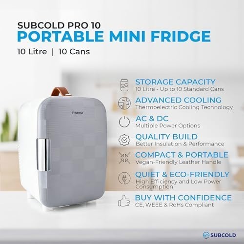 Mini Fridge 10L Portable Cooler AC/DC Compact Quiet Chequer Grey