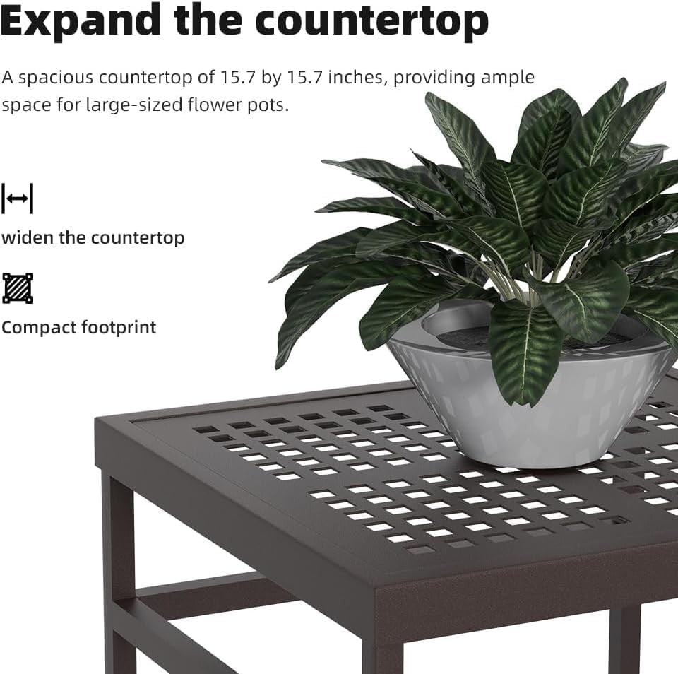 Heavy Duty Brown Metal Plant Stand Indoor Outdoor Rust Proof Flower Pot Table