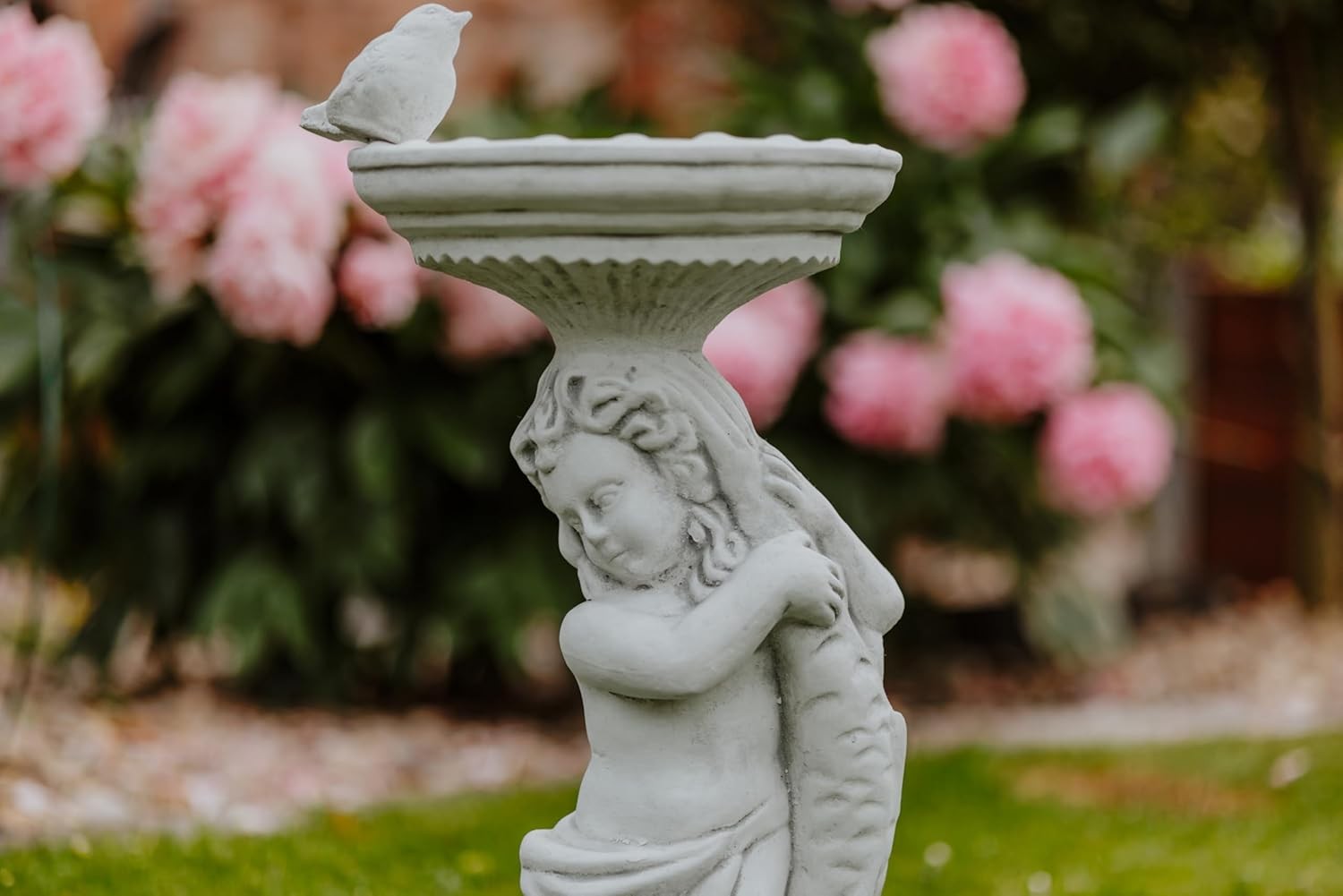 Boy with Large Stone Bird Bath Garden Ornament 54cm Frost-Proof Statue
