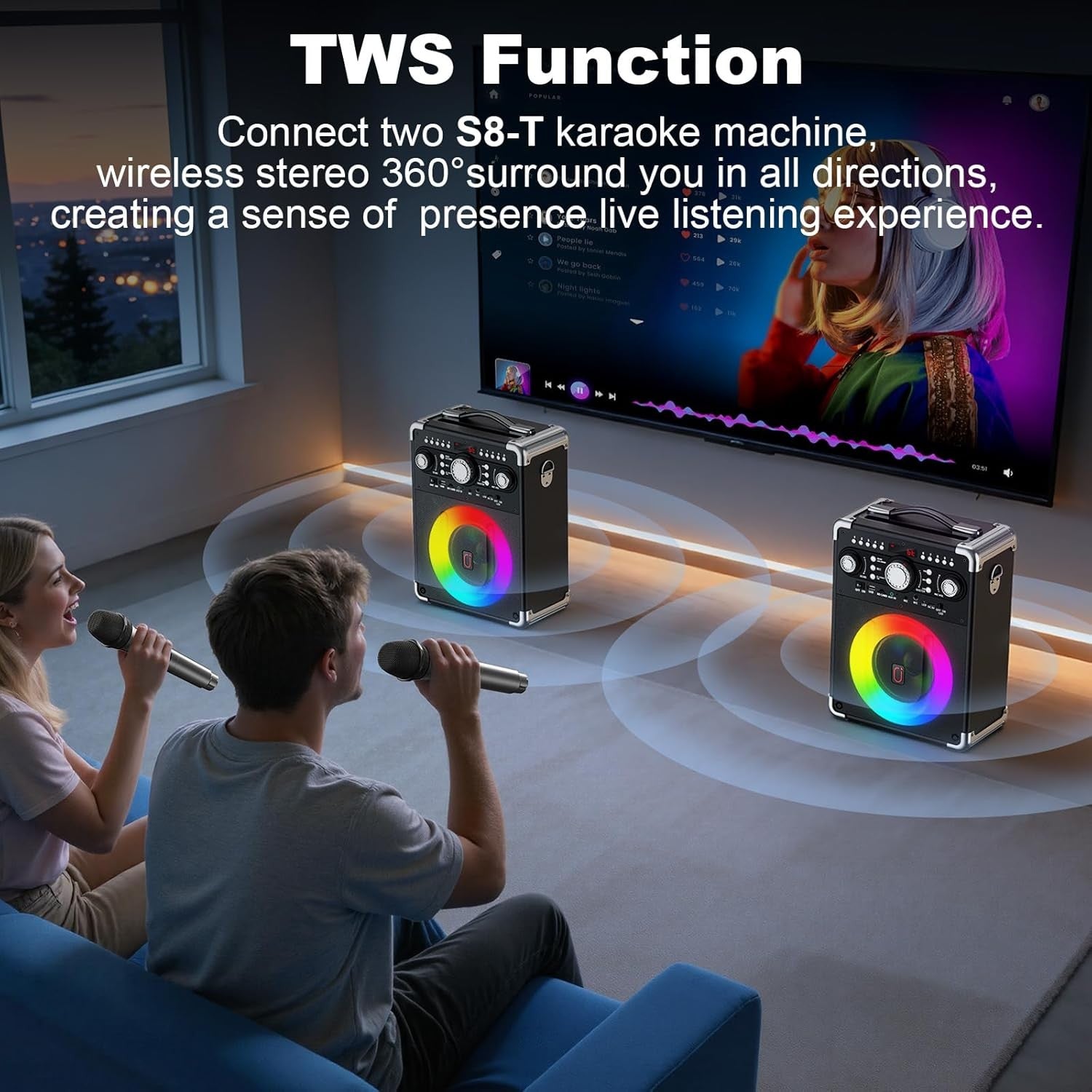 Bluetooth Karaoke Machine with 3 Mics Portable PA Speaker