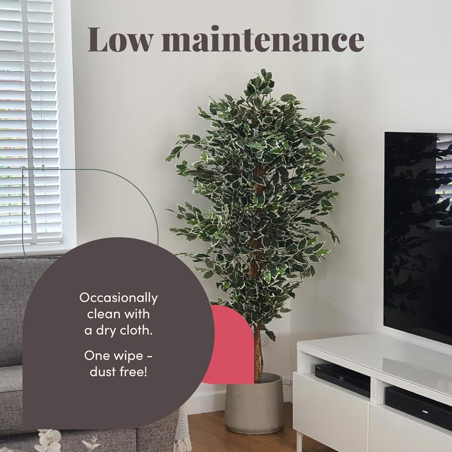 6ft Ficus Tree in Weighted Pot Faux Realistic Green Indoor Home Decoration