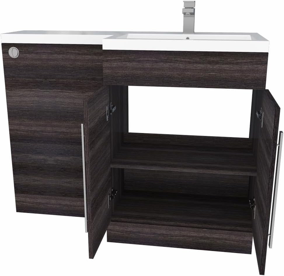 1100mm L Shape Right Hand Vanity Unit with Basin Sink & BTW Toilet Grey Finish