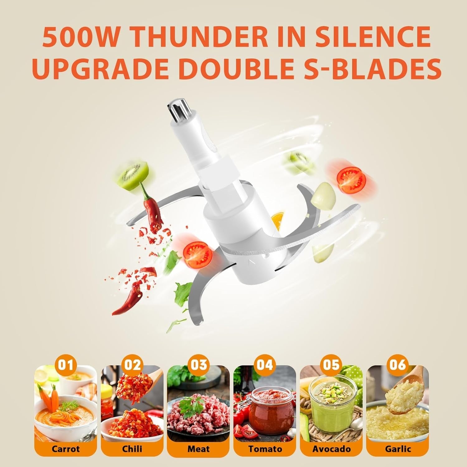 500W Food Processor Chopper Dual 2L Bowls Meat Grinder Blender