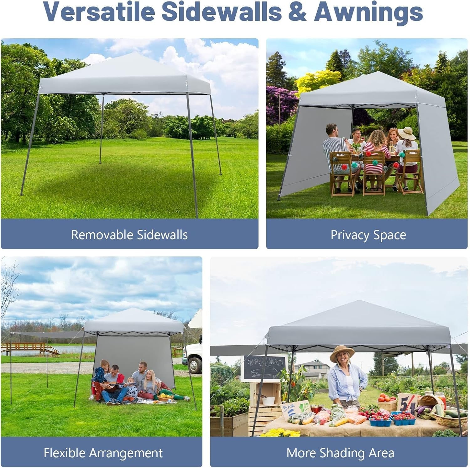 3x3M Gray Pop-Up Canopy Tent UPF50+ Outdoor Gazebo w/ 2 Sidewalls