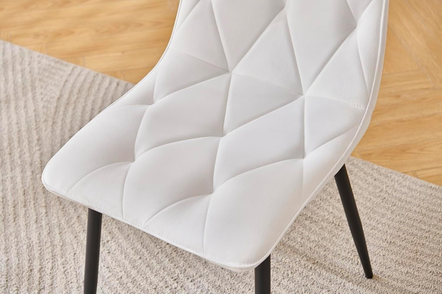 Round Glass Dining Table Set 4 White Velvet Chairs Modern Compact Kitchen