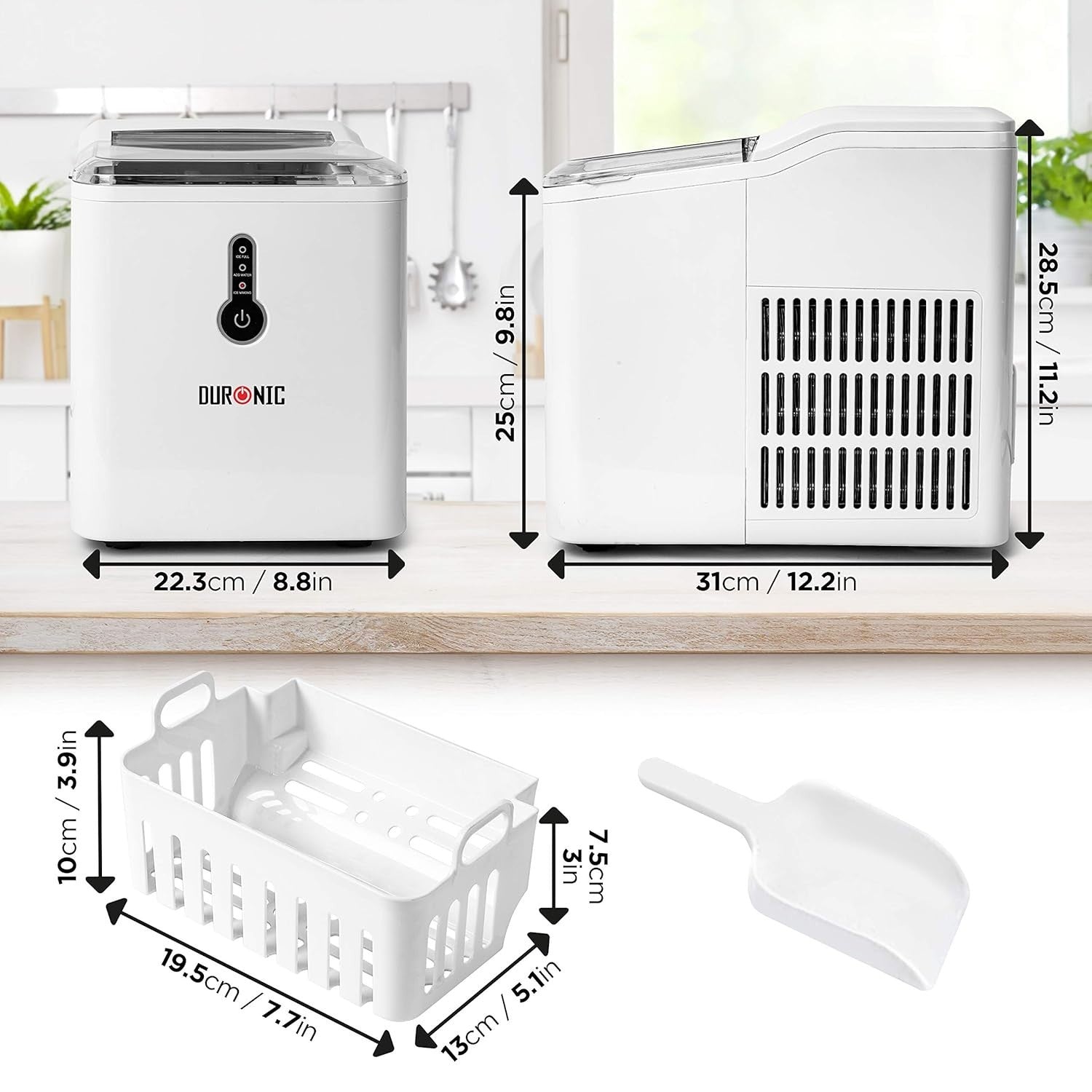Portable Countertop Ice Maker | Fast 7-Min Cubes | 12kg/24h | Self Cleaning