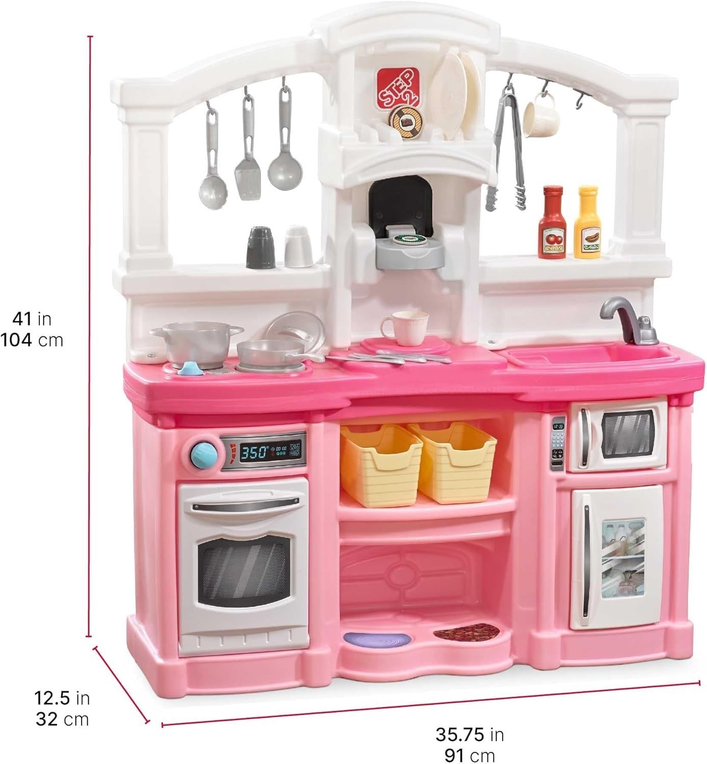 Kids Play Kitchen Set w/ Lights Sounds 25PCS Pink Toy Kitchen