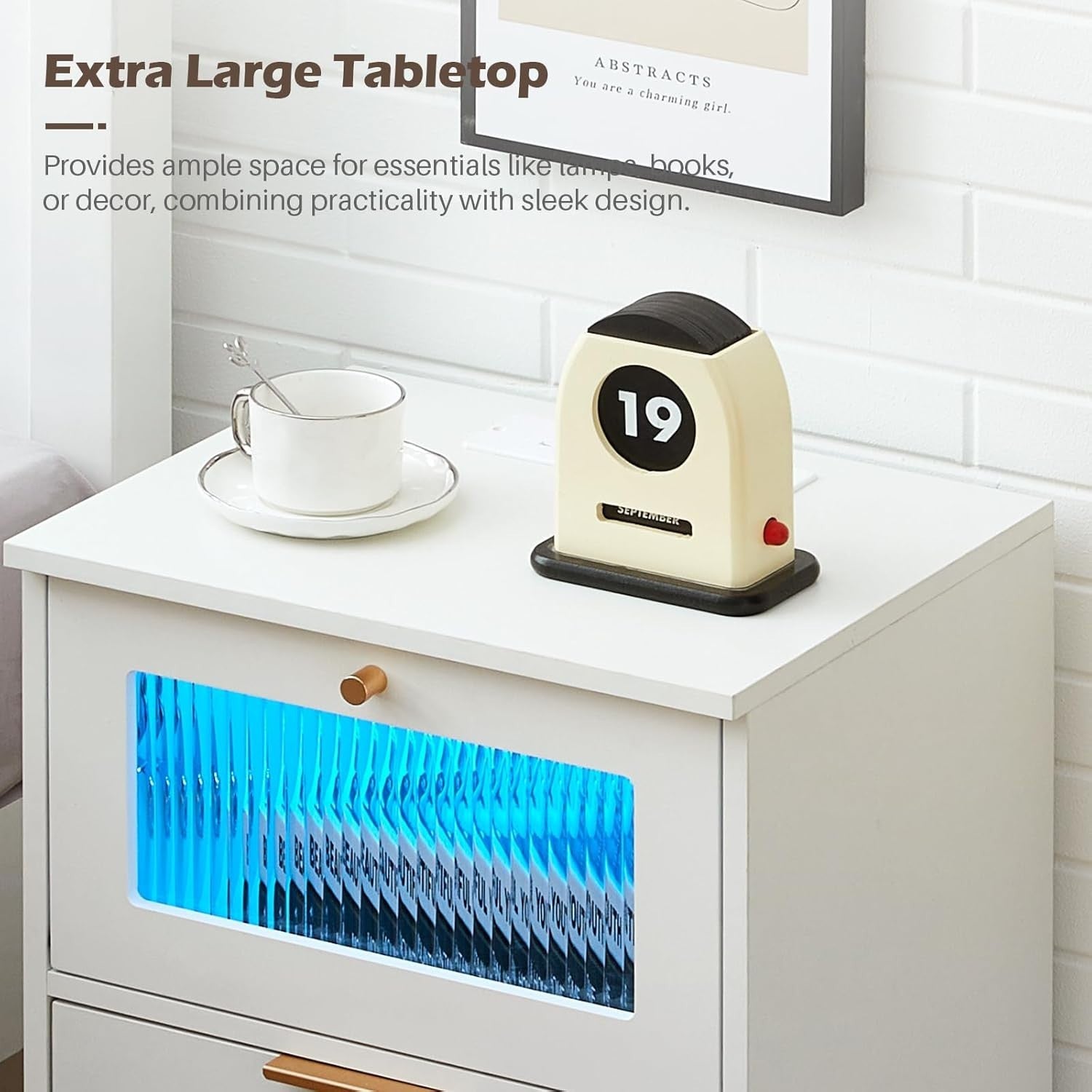 Set of 2 Smart LED Bedside Tables with USB Charging | Modern White 2 Drawer