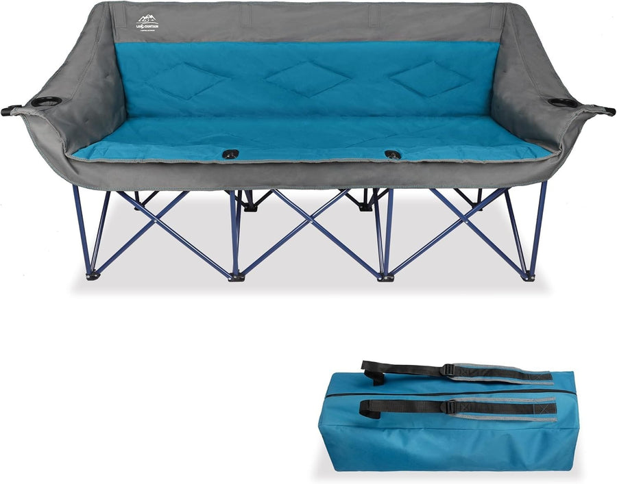 3 Seater Folding Camping Chair Sofa Heavy Duty Outdoor Loveseat BBQ