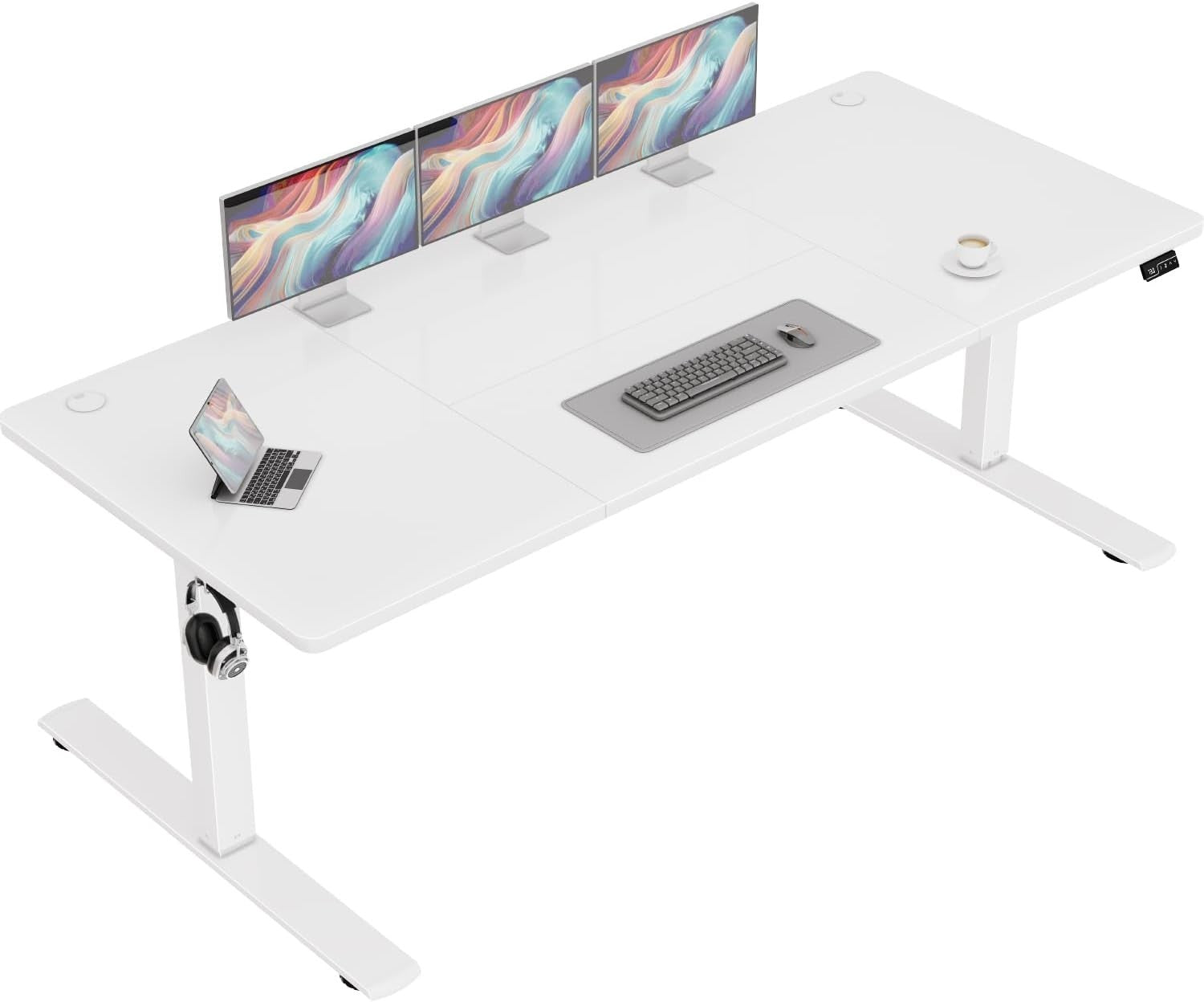 White Electric Standing Desk 180x80cm Adjustable Large Home Office Table