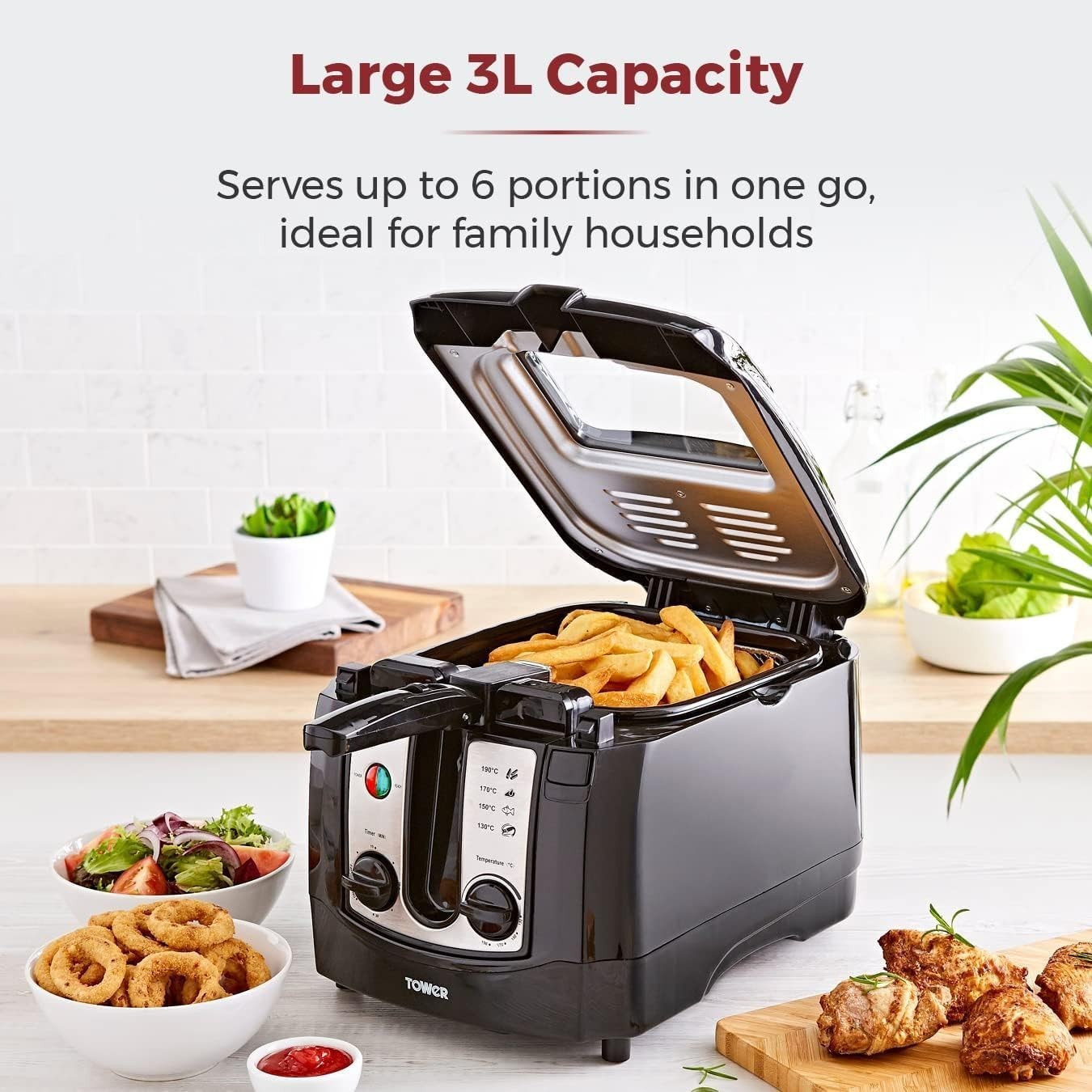 3L Deep Fat Fryer 2300W Adjustable Thermostat Timer Large Viewing Window