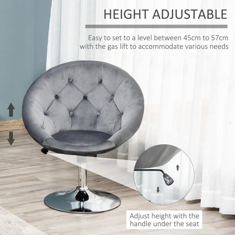 Grey Velvet Swivel Bar Stool Chair Tufted Back Height Adjustable Seat