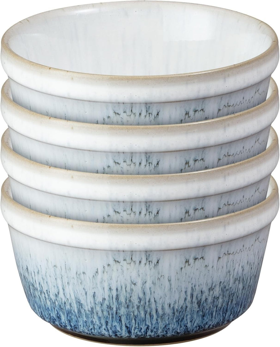 4 Pcs kiln Blue Stoneware Ramekins 170ml Oven Microwave Dishwasher Safe