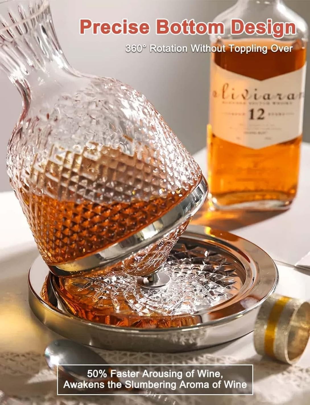 1500ml Crystal Wine Decanter 360° Rotating Aeration Set Luxury Gift Home Bar