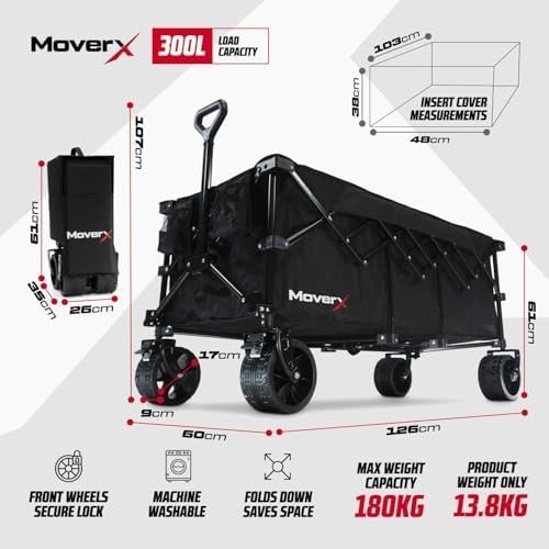 300L Folding Wagon Trolley All-Terrain Wheels Adjustable Handle Camping Cart