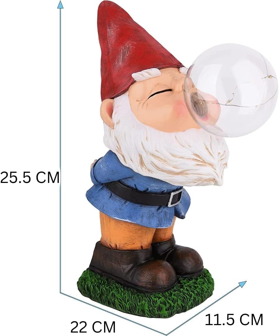 Solar Garden Gnome Bubble Blowing Statue LED Outdoor Lawn Patio Ornament 22cm