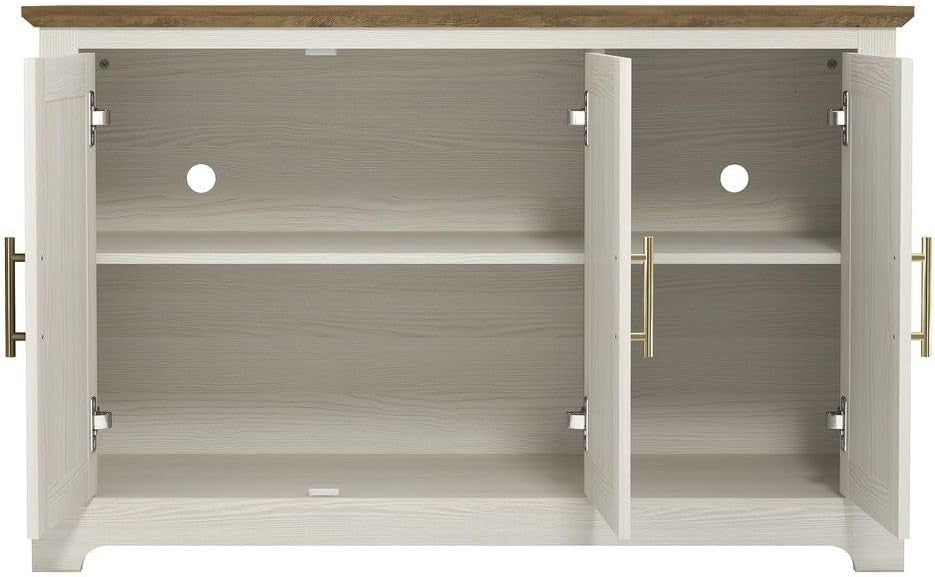 Freestanding 3-Door Storage Cabinet Cream Oak Sideboard Adjustable Shelf (S)
