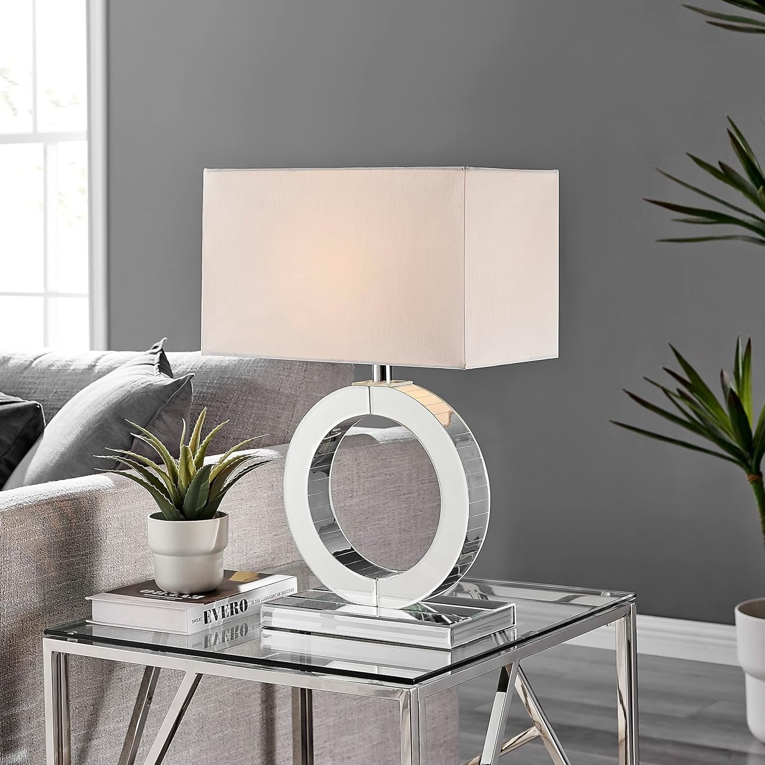 Modern Luxury Table Lamp with Mirrored Base & White Fabric Shade, E27 Bulb