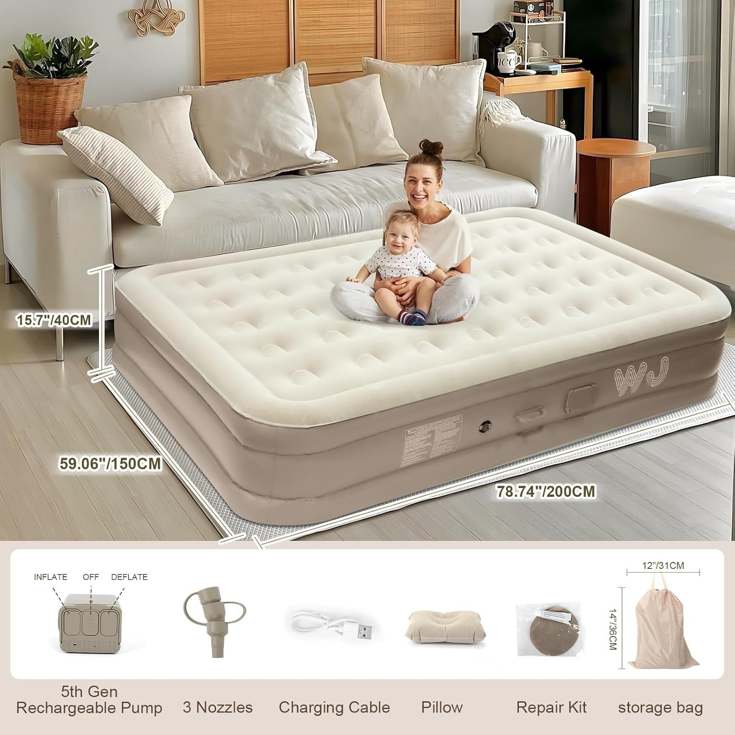 King Inflatable Air Mattress w/ Built-in Pump & LED Camping Light