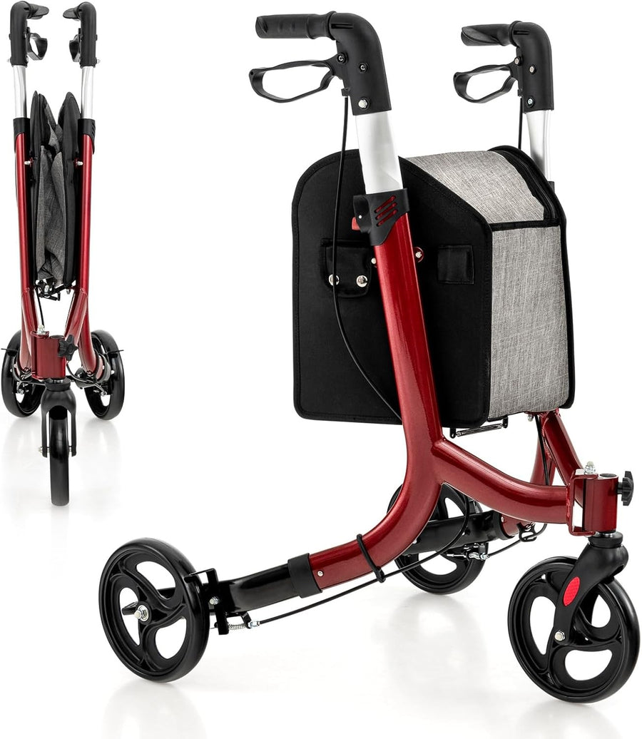 3 Wheel Folding Rollator Walker Lightweight Adjustable Mobility Aid Brakes