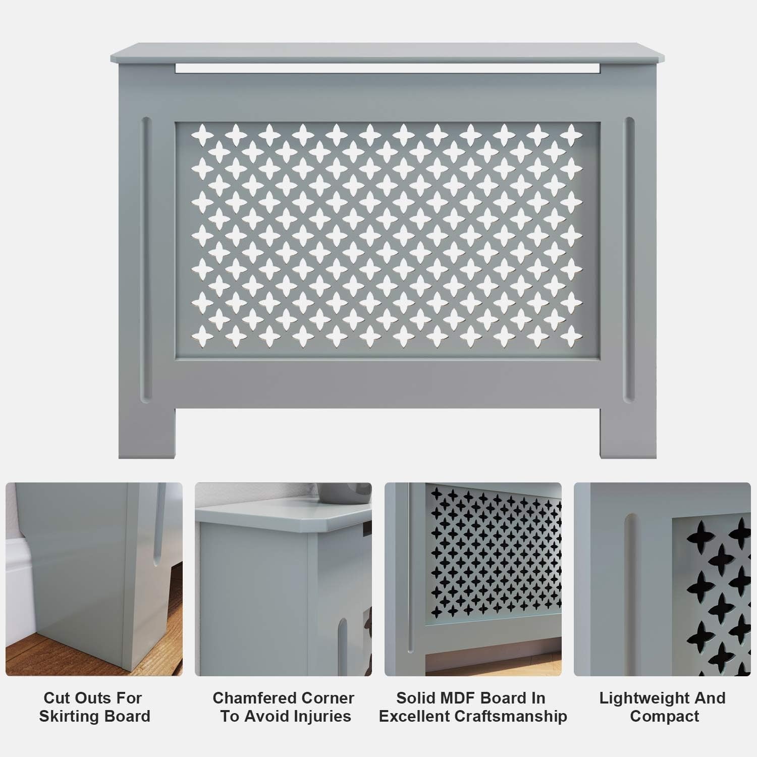 White Radiator Cover Cabinet Medium MDF Cross Slat Modern Shelf Unit